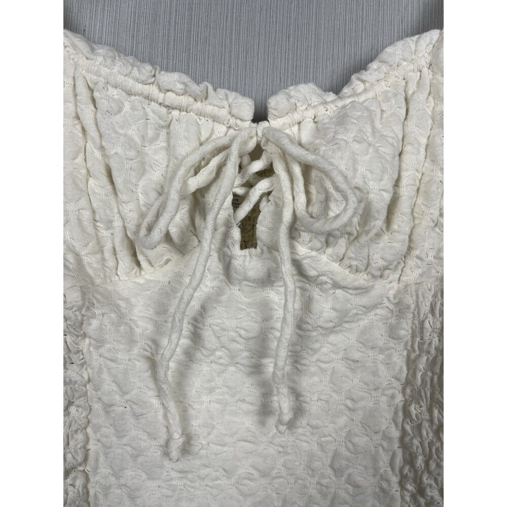 Kirious Women's White Babydoll Puff Sleeve Tie Front Top Milkmaid Coquette - Picture 9 of 11